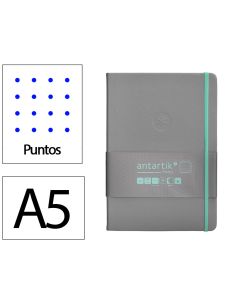 Cuaderno Con Gomilla Antartik Notes Tapa Dura A5 Hojas Puntos Gris Y Turquesa 100 Hojas 80 Gr Fsc