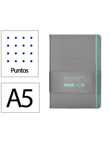 Cuaderno Con Gomilla Antartik Notes Tapa Dura A5 Hojas Puntos Gris Y Turquesa 100 Hojas 80 Gr Fsc