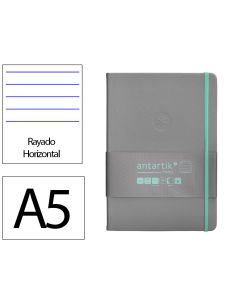Cuaderno Con Gomilla Antartik Notes Tapa Dura A5 Hojas Rayas Gris Y Turquesa 100 Hojas 80 Gr Fsc