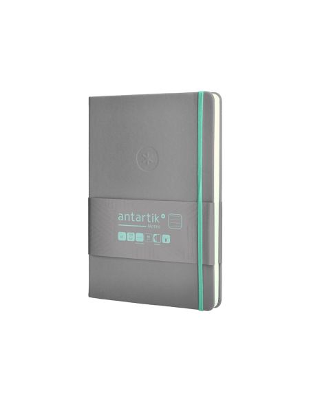 Cuaderno Con Gomilla Antartik Notes Tapa Dura A5 Hojas Rayas Gris Y Turquesa 100 Hojas 80 Gr Fsc