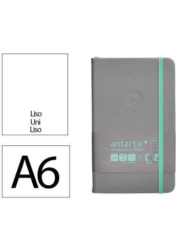Cuaderno Con Gomilla Antartik Notes Tapa Dura A6 Hojas Lisas Gris Y Turquesa 100 Hojas 80 Gr Fsc