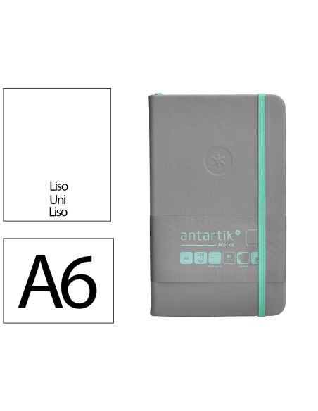 Cuaderno Con Gomilla Antartik Notes Tapa Dura A6 Hojas Lisas Gris Y Turquesa 100 Hojas 80 Gr Fsc