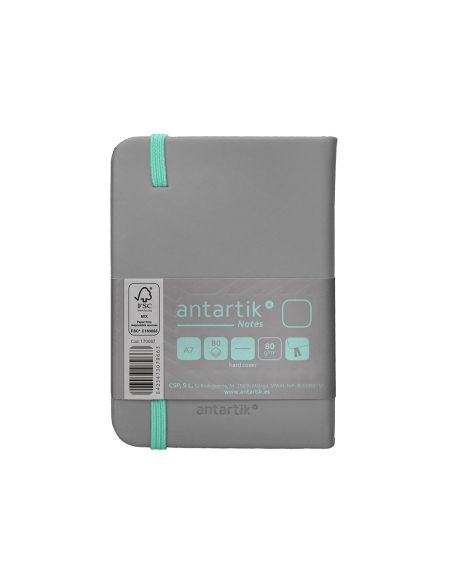 Cuaderno Con Gomilla Antartik Notes Tapa Dura A7 Hojas Lisas Gris Y Turquesa 80 Hojas 80 Gr Fsc