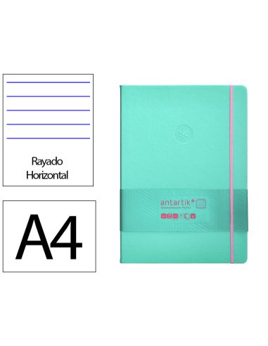 Cuaderno Con Gomilla Antartik Notes Tapa Dura A4 Hojas Rayas Rosa Y Turquesa 100 Hojas 80 Gr Fsc