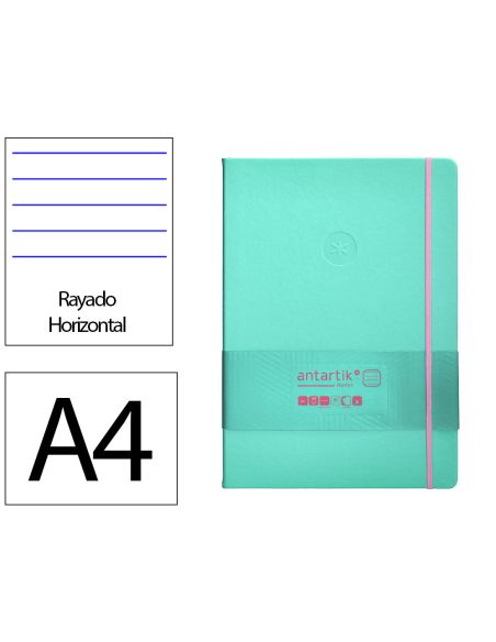Cuaderno Con Gomilla Antartik Notes Tapa Dura A4 Hojas Rayas Rosa Y Turquesa 100 Hojas 80 Gr Fsc
