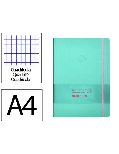 Cuaderno Con Gomilla Antartik Notes Tapa Dura A4 Hojas Cuadricula Rosa Y Turquesa 100 Hojas 80 Gr Fsc