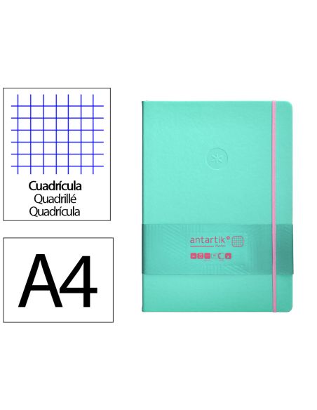 Cuaderno Con Gomilla Antartik Notes Tapa Dura A4 Hojas Cuadricula Rosa Y Turquesa 100 Hojas 80 Gr Fsc