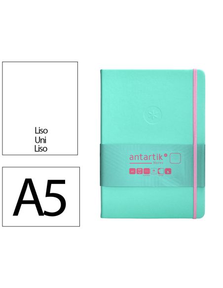 Cuaderno Con Gomilla Antartik Notes Tapa Dura A5 Hojas Lisas Rosa Y Turquesa 100 Hojas 80 Gr Fsc