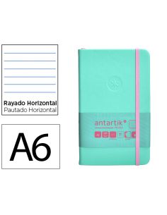 Cuaderno Con Gomilla Antartik Notes Tapa Dura A6 Hojas Rayas Rosa Y Turquesa 100 Hojas 80 Gr Fsc