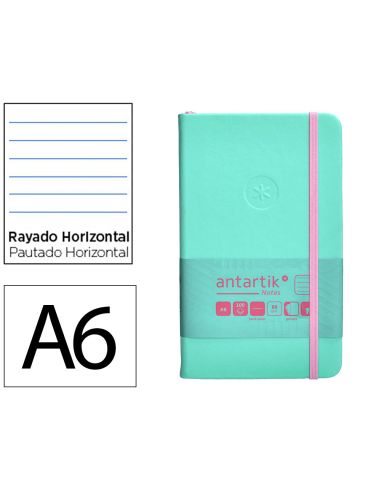 Cuaderno Con Gomilla Antartik Notes Tapa Dura A6 Hojas Rayas Rosa Y Turquesa 100 Hojas 80 Gr Fsc