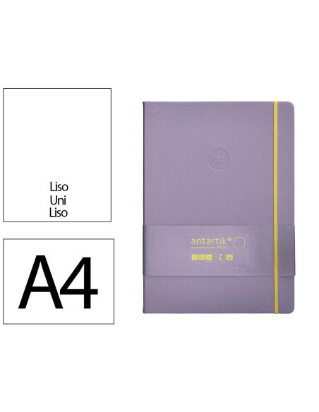 Cuaderno Con Gomilla Antartik Notes Tapa Dura A4 Hojas Lisas Morado Y Amarillo 100 Hojas 80 Gr Fsc