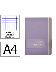Cuaderno Con Gomilla Antartik Notes Tapa Dura A4 Hojas Cuadricula Morado Y Amarillo 100 Hojas 80 Gr Fsc