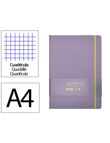 Cuaderno Con Gomilla Antartik Notes Tapa Dura A4 Hojas Cuadricula Morado Y Amarillo 100 Hojas 80 Gr Fsc