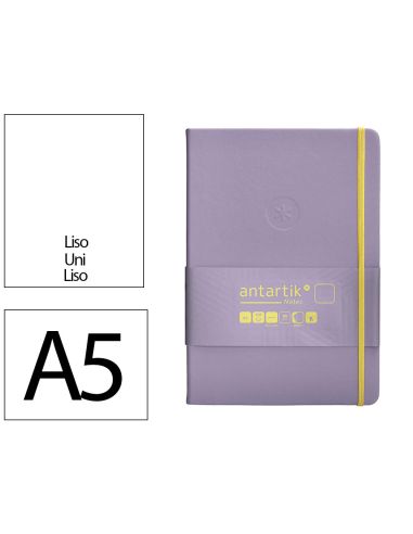 Cuaderno Con Gomilla Antartik Notes Tapa Dura A5 Hojas Lisas Morado Y Amarillo 100 Hojas 80 Gr Fsc