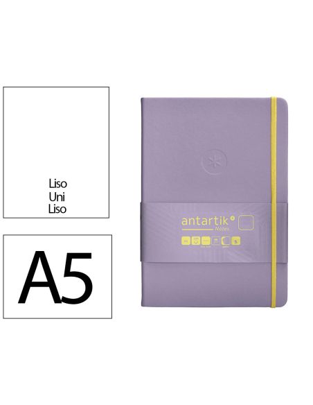 Cuaderno Con Gomilla Antartik Notes Tapa Dura A5 Hojas Lisas Morado Y Amarillo 100 Hojas 80 Gr Fsc