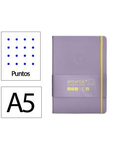 Cuaderno Con Gomilla Antartik Notes Tapa Dura A5 Hojas Puntos Morado Y Amarillo 100 Hojas 80 Gr Fsc