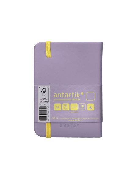 Cuaderno Con Gomilla Antartik Notes Tapa Dura A7 Hojas Lisas Morado Y Amarillo 80 Hojas 80 Gr Fsc