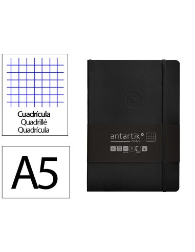 Cuaderno Con Gomilla Antartik Notes Tapa Blanda A5 Hojas Cuadricula Negro 80 Hojas 80 Gr Fsc