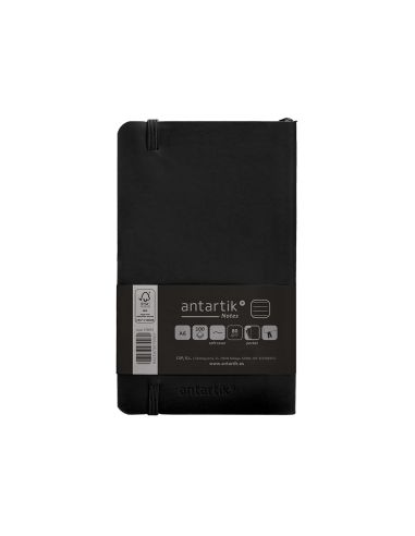 Cuaderno Con Gomilla Antartik Notes Tapa Blanda A6 Rayas Negro 100 Hojas 80 Gr Fsc