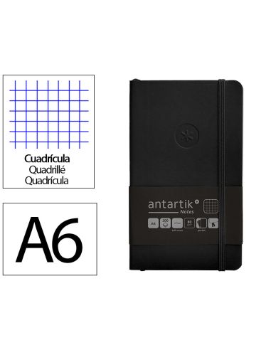 Cuaderno Con Gomilla Antartik Notes Tapa Blanda A6 Cuadricula Negro 100 Hojas 80 Gr Fsc