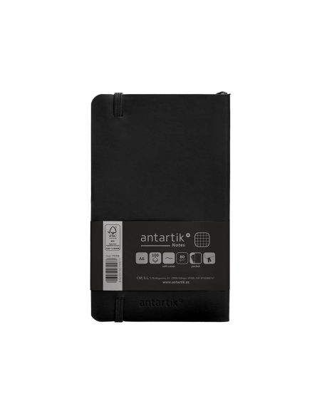 Cuaderno Con Gomilla Antartik Notes Tapa Blanda A6 Cuadricula Negro 100 Hojas 80 Gr Fsc