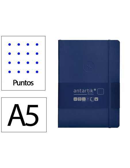 Cuaderno Con Gomilla Antartik Notes Tapa Blanda A5 Hojas Puntos Azul Marino 80 Hojas 80 Gr Fsc