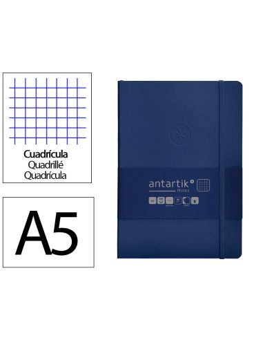 Cuaderno Con Gomilla Antartik Notes Tapa Blanda A5 Hojas Cuadricula Azul Marino 80 Hojas 80 Gr Fsc