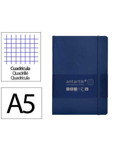 Cuaderno Con Gomilla Antartik Notes Tapa Blanda A5 Hojas Cuadricula Azul Marino 80 Hojas 80 Gr Fsc