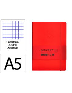 Cuaderno Con Gomilla Antartik Notes Tapa Blanda A5 Hojas Cuadricula Rojo 80 Hojas 80 Gr Fsc