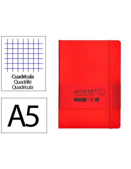 Cuaderno Con Gomilla Antartik Notes Tapa Blanda A5 Hojas Cuadricula Rojo 80 Hojas 80 Gr Fsc
