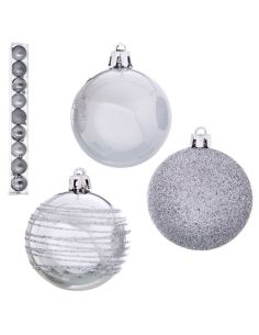 9 Bolas Decorada Plástico Plata 6 X 6 X 6 Cm (12)