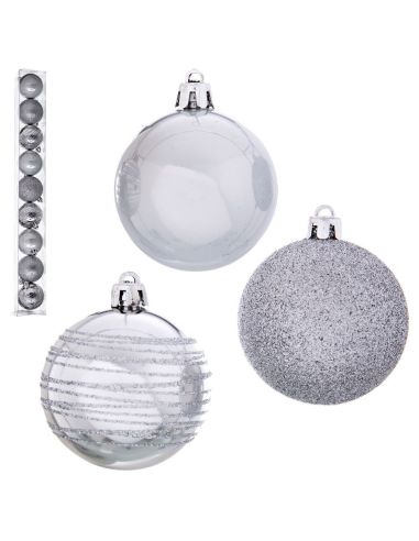 9 Bolas Decorada Plástico Plata 6 X 6 X 6 Cm (12)