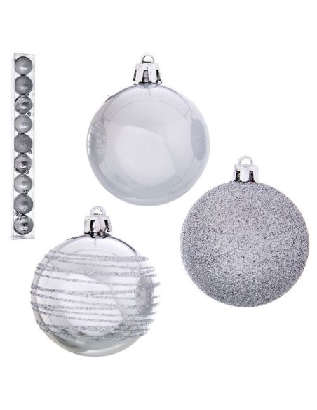 9 Bolas Decorada Plástico Plata 6 X 6 X 6 Cm (12)