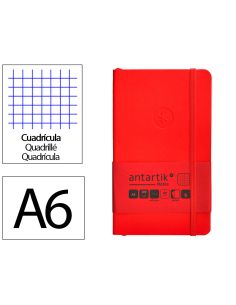 Cuaderno Con Gomilla Antartik Notes Tapa Blanda A6 Cuadricula Rojo 100 Hojas 80 Gr Fsc