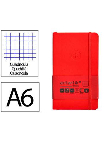 Cuaderno Con Gomilla Antartik Notes Tapa Blanda A6 Cuadricula Rojo 100 Hojas 80 Gr Fsc