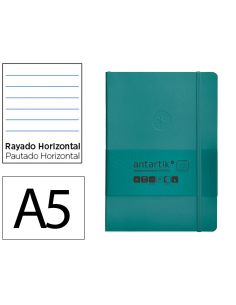 Cuaderno Con Gomilla Antartik Notes Tapa Blanda A5 Hojas Rayas Verde Aguamarina 80 Hojas 80 Gr Fsc