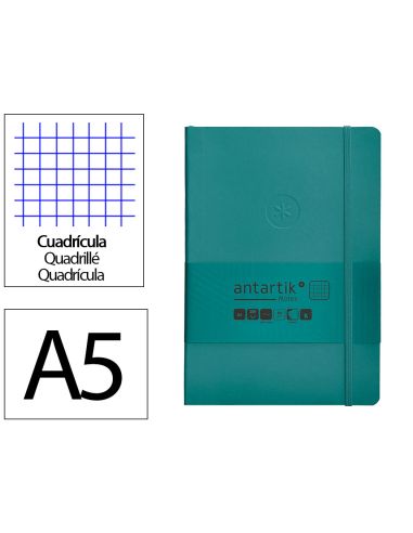 Cuaderno Con Gomilla Antartik Notes Tapa Blanda A5 Hojas Cuadricula Verde Aguamarina 80 Hojas 80 Gr Fsc