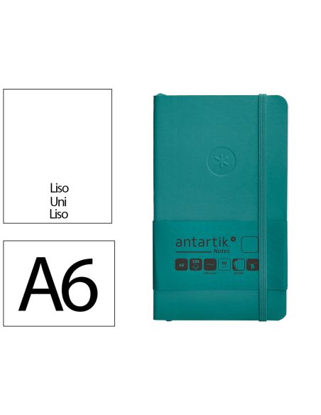 Cuaderno Con Gomilla Antartik Notes Tapa Blanda A6 Hojas Lisas Verde Aguamarina 100 Hojas 80 Gr Fsc