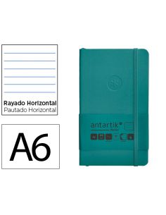Cuaderno Con Gomilla Antartik Notes Tapa Blanda A6 Rayas Verde Aguamarina 100 Hojas 80 Gr Fsc