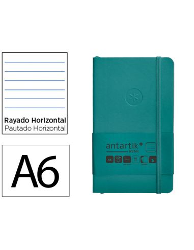 Cuaderno Con Gomilla Antartik Notes Tapa Blanda A6 Rayas Verde Aguamarina 100 Hojas 80 Gr Fsc