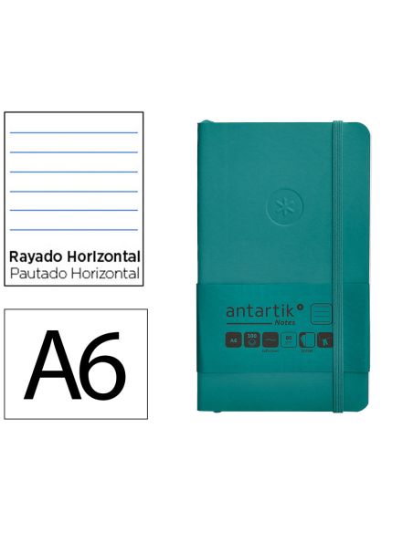 Cuaderno Con Gomilla Antartik Notes Tapa Blanda A6 Rayas Verde Aguamarina 100 Hojas 80 Gr Fsc