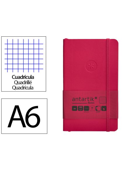 Cuaderno Con Gomilla Antartik Notes Tapa Blanda A6 Cuadricula Burdeos 100 Hojas 80 Gr Fsc