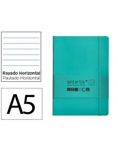 Cuaderno Con Gomilla Antartik Notes Tapa Blanda A5 Hojas Rayas Turquesa 80 Hojas 80 Gr Fsc