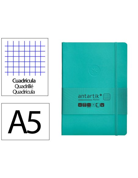 Cuaderno Con Gomilla Antartik Notes Tapa Blanda A5 Hojas Cuadricula Turquesa 80 Hojas 80 Gr Fsc