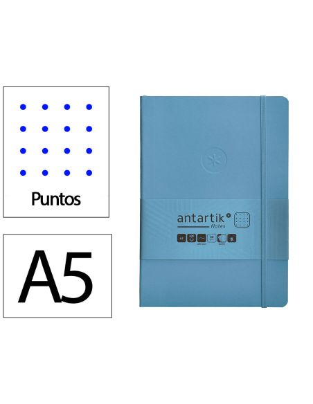 Cuaderno Con Gomilla Antartik Notes Tapa Blanda A5 Hojas Puntos Azul Claro 80 Hojas 80 Gr Fsc