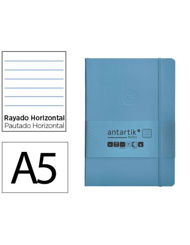 Cuaderno Con Gomilla Antartik Notes Tapa Blanda A5 Hojas Rayas Azul Claro 80 Hojas 80 Gr Fsc