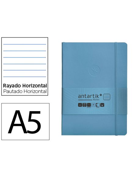 Cuaderno Con Gomilla Antartik Notes Tapa Blanda A5 Hojas Rayas Azul Claro 80 Hojas 80 Gr Fsc