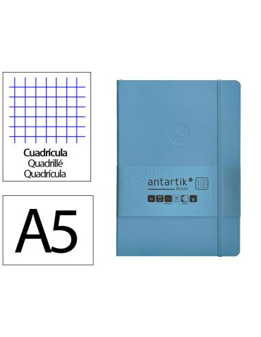 Cuaderno Con Gomilla Antartik Notes Tapa Blanda A5 Hojas Cuadricula Azul Claro 80 Hojas 80 Gr Fsc