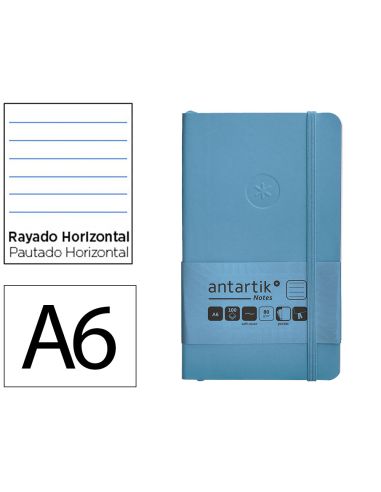 Cuaderno Con Gomilla Antartik Notes Tapa Blanda A6 Rayas Azul Claro 100 Hojas 80 Gr Fsc