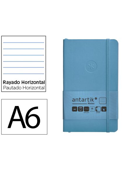 Cuaderno Con Gomilla Antartik Notes Tapa Blanda A6 Rayas Azul Claro 100 Hojas 80 Gr Fsc